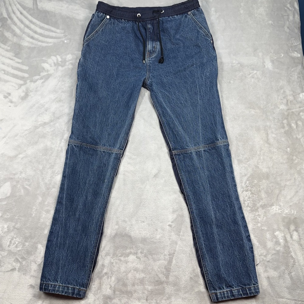 Frame Pants Mens Medium Blue Washed Denim Nylon Hybrid Jogger Drawstring Pockets